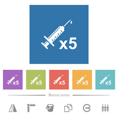 Wall Mural - Fifth vaccine dose flat white icons in square backgrounds