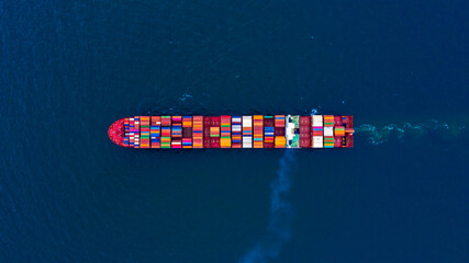 Wall Mural - Aerial view container ship at terminal commercial seaport freight shipping maritime vessel, Global business supply chain import export logistic transportation oversea worldwide by container cargo ship