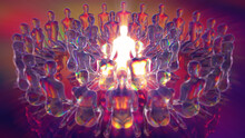 3D Illustration. Energy Ritual Of A Meditative Group Of People.