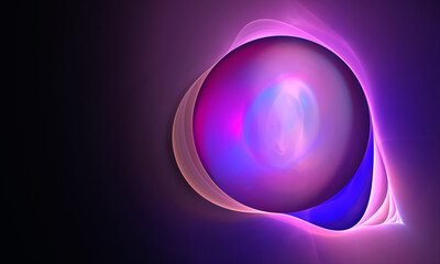 Wall Mural - Galactic digital 3d illustration of violet purple sphere or planet levitating in deep dark space. Cyber sci fi concept. Great as cover print for electronics, print, background, poster. artwork. 