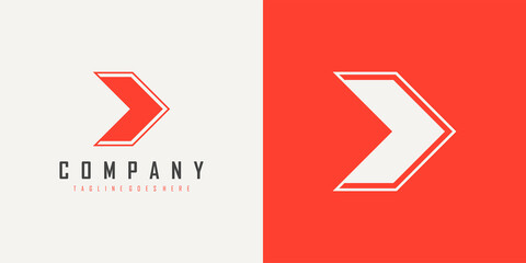 Poster - Right Arrow Logo. Red Geometric Arrow Shape with Outline isolated on Double Background. Flat Vector Logo Design Template Element for Business and Technology Logos.
