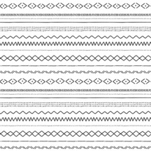 African Mud Cloth Tribal Ethnic Hand Drawn Vector Seamless Pattern. Boho Traditional Black And White Ornament. Folk Horizontal Stripes Background Perfect For Home Fabric Textile Wall Paper Design.