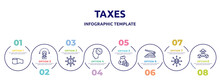 Taxes Concept Infographic Design Template. Included Permission, Pyramid Chart, Proof Of Burn, , Stack, Water Dispenser, Bills Icons And 8 Option Or