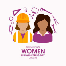 International Women In Engineering Day Vector. Woman Face Avatar Purple Icon Vector. Female Engineer Design Element. Engineering Icon Set Vector. June 23. Important Day