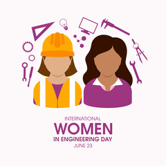 International Women in Engineering Day vector. Woman face avatar purple icon vector. Female engineer design element. Engineering icon set vector. June 23. Important day