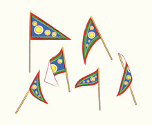 Triangle Flags From Different Angle Of Taiwan Ghost Festival Culture In Flat Vector Illustration Art Design