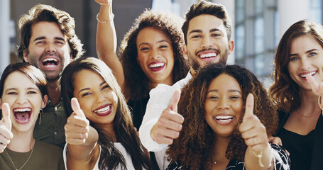 Aufkleber - Cropped shot of a group of businesspeople giving thumbs up while standing in their office