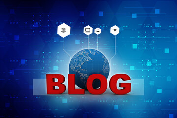 Poster - 3d illustration blog with  globe