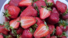 Harvest Of Ripe Red Strawberries Rotation, Close-up