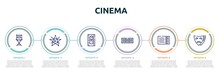 Cinema Concept Infographic Design Template. Included Film Director, Film Star, Video Clip, Filmstrip, Prompt Box, Tragedy Icons And 6 Option Or Steps.