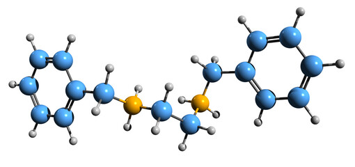 Canvas Print - 3D image of Benzathine benzylpenicillin skeletal formula - molecular chemical structure of benzathine penicillin G isolated on white background
