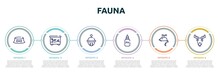 Fauna Concept Infographic Design Template. Included Dog Dish, Terraraium, Sleighbell, Ph Test, Toy Mouse, Moose Head Icons And 6 Option Or Steps.