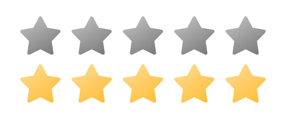 set of rating stickers with five gold stars on a white background. Star gold and silver. Flat design. White background. Isolated vector icon. Vector golden background. Vector graphics. Vector illustra