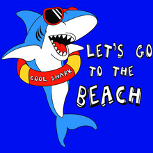 COOL SHARK WITH FLOAT AND SUNGLASSES LETS GO TO THE BEACH.