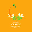 National Orange Blossom Day vector. Orange fruit and orange blossoms flowers icon vector isolated on a orange background. June 27. Important day