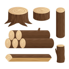 Wall Mural - Set of different logs in cartoon vector style. Firewood collection. Bricks and stump. Wooden bricks isolated on white background. 