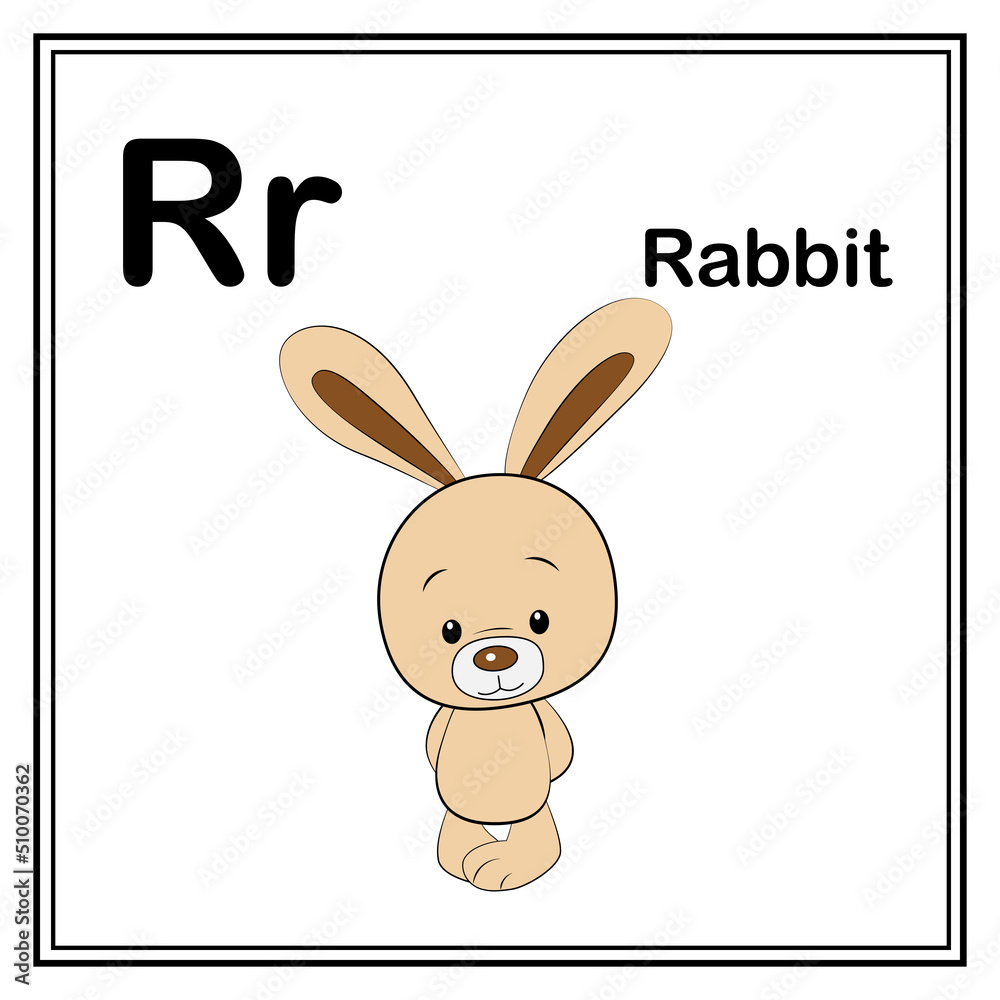 Cute children ABC animal alphabet R letter flashcard of Rabbit for kids ...