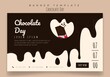 Web banner template with melted chocolate background design for chocolate day design
