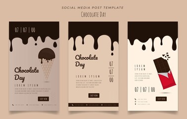 Wall Mural - Media social post template with melted chocolate for online advertising in chocolate day design