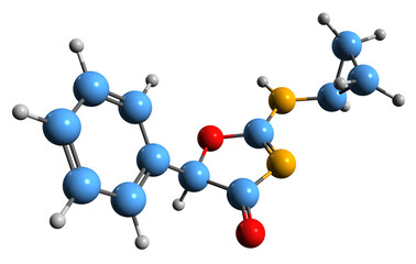 Sticker - 3D image of Cyclazodone skeletal formula - molecular chemical structure of  stimulant drug isolated on white background