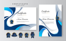 Modern Elegant Blue And Gold Diploma Certificate Template. Certificate Of Achievement Template With Gold Badge And Border
