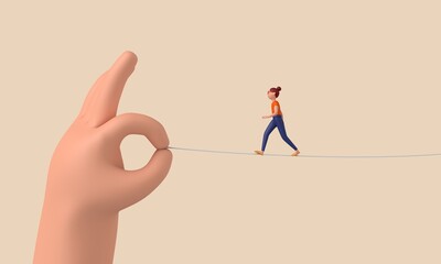 Aufkleber - Person balancing on a tightrope held between two hands. 3D Rendering