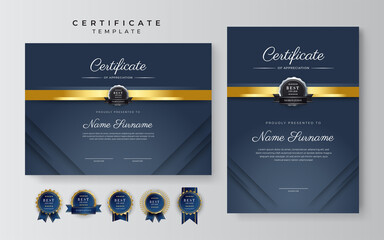 Wall Mural - Modern dark grey black and gold certificate award. Certificate of achievement template with gold badge and border