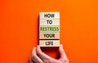 Restress your life symbol. Concept words How to restress your life on wooden blocks. Doctor hand. Beautiful orange background. Psychological business and restress your life concept. Copy space.