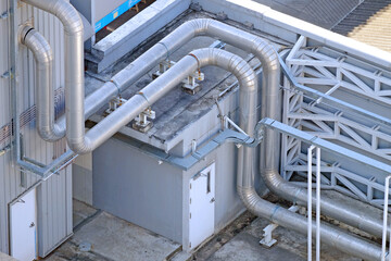 Outdoor industrial structured pipe at the rooftop of factory