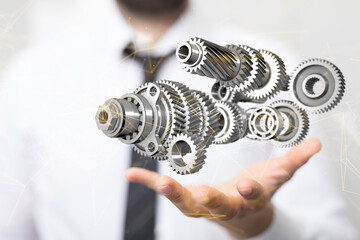 Poster - gear Futuristic in Industry 4.0 and business virtual diagram