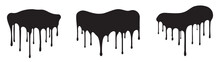 Set Of 3 Black Grunge Decors With Paint Drips With Spray Blobs. Vector Illustration For Your Design..