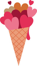 Valentines Ice Cream Cone With Hearts Romantic Illustration