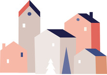 Abstract Nordic Town Landscape Christmas Illustration