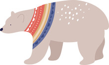 Retro Polar Bear Christmas Illustration In Scandinavian Style