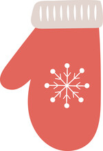Abstract Red Christmas Glove / Mitten With Snowflake Ornament Illustration