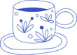 Hand Drawn Blue Porcelain Artisanal Tea Cup Illustration