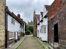 West Street View In Rye East Sussex Charming Medieval Street In Old Town Picturesque Countryside. Street Leading To Church Of Saint Mary, Rye. UK, England, United Kingdom. Summer In Rye. Architecture,