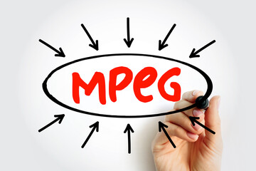Poster - MPEG - Moving Picture Experts Group acronym text with arrows, technology concept for presentations and reports