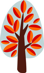 Wall Mural - Pear Tree Red Leaves Illustration