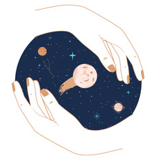 galaxy in human hands illustration