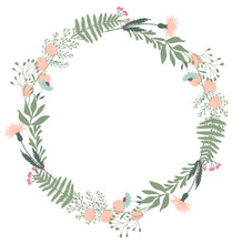 Spring Wreath With Flowers And Leaves Frame