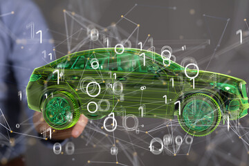 Poster - Autonomous car with HUD graphic of Navigation system driving