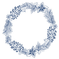 Winter wreath with flowers and leaves frame