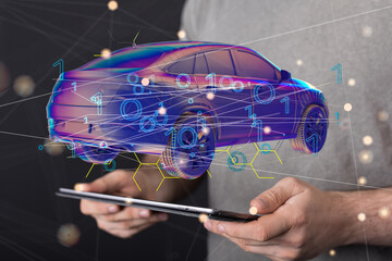 Poster - Autonomous car with HUD graphic of Navigation system driving