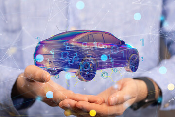 Poster - Autonomous car with HUD graphic of Navigation system driving