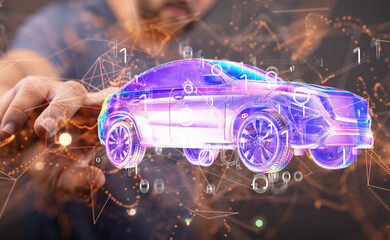 Poster - Autonomous car with HUD graphic of Navigation system driving