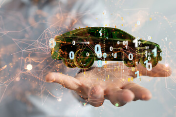 Poster - Autonomous car with HUD graphic of Navigation system driving