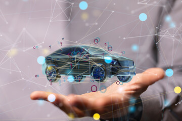 Poster - Autonomous car with HUD graphic of Navigation system driving