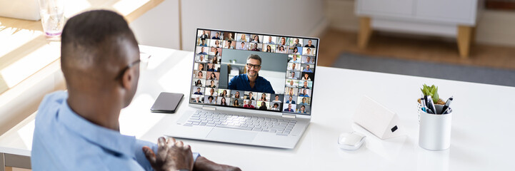 Poster - Businessman Video Conferencing With Coworker