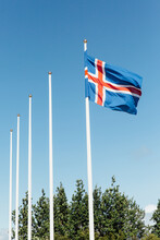 Icelandic Flag On A White Flagpost